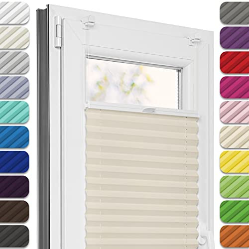 Estika Plissee ohne Bohren, Premium Klemmfix - 85cm Breite x 150cm Höhe - Beige - Metal Plisseehalter ohne Bohren, Modern Sichtschutz für Fenster, Jalousien Fenster für innen