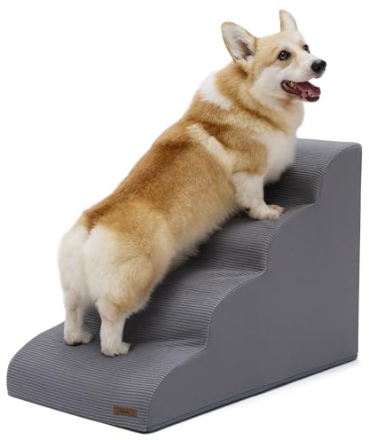 Lesure Dog Stairs for Small Dogs Pet Steps Ramp for High Bed and Couch with CertiPUR-US Certified Foam with Non-Slip Bottom, Grey, 4 Steps