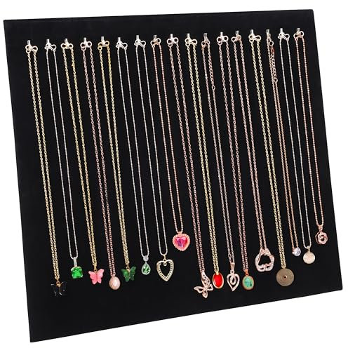 BELLE VOUS Black Velvet Necklace Jewellery Chain Holder - 37 x 30cm/14.57 x 11.81 Inches - Organiser Display Stand with 17 Hooks - Holder for Home or Retail Shop Display