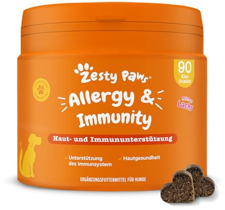 Zesty Paws Allergia e immunità Chews | Supplemento immunitario per cani | Sollievo dalla pelle pruriginosa del cane | probiotici per cani prurito | 90 pezzi
