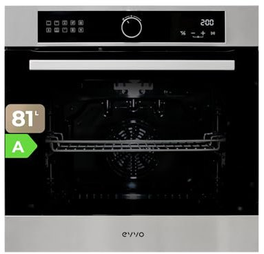 EVVO Horno Eléctrico Empotrable - Eficiencia A, 81 L de Capacidad, Función Airfryer, 10 Programas, Temporizador, Display Digital, Control Táctil, Guía telescópica, Modelo: H25 (Inox)