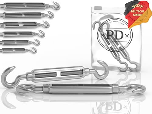 PD® Spannschloss M10 Edelstahl A4 (Haken-Haken) | Seilspanner Edelstahl ROSTFREI | Drahtseil Spanner mit Spannschraube | Drahtspanner Spannhaken für Segel Befestigung, Wäscheleine & mehr | 2 Stück