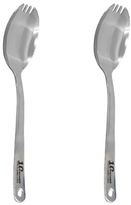 Koreanischer Militär Göffel Edelstahl 304 Löffel Gabel mit Aufhängeschlaufe für den täglichen Haushalt und Outdoor Camping, Wandern, Angeln für Erwachsene, Kinder, Senior - Made in Korea (klein)