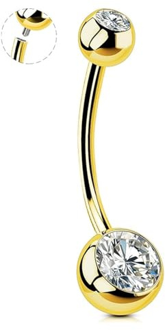 JYTDBCS Internally - Piercing para ombligo de acero inoxidable 316L de 10 mm, 14 G, extra largo, color dorado