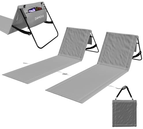 24MOVE® Strandmatte 2er Set klappbar mit Verstellbarer Rückenlehne, Strandliege faltbar mit Schlaufen, Aufbewahrungstasche, Sonnenliege für Strand Garten, grau