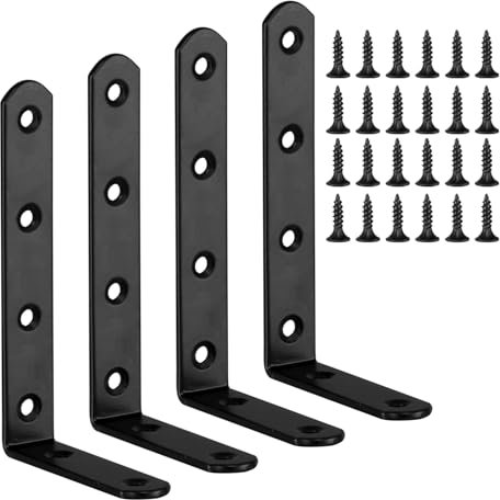 Arcjunys Regalhalterung Winkel Metall L Förmige Schwerlastwinkel Shelf Bracket 4 Stücke Regalwinkel Regalträger mit Schrauben für Wandhalterung Regal Eckregal Hölzern Möbel 125x75 mm