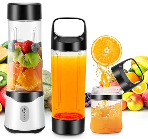 Mini Standmixer Tragbar, 500+300ml Smoothie Shakes Maker mit 6 Klingen und Auslaufsicherer Deckel, Wiederaufladbarem Blender Mixer für Reisen, Küche