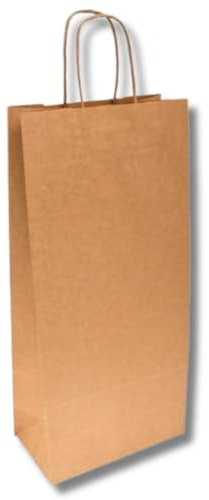 DOT Horeca Solutions 50 Shoppers per 2 BOTTIGLIE colore AVANA vino Buste di Carta Kraft Sacchetti Regalo shopper bottiglia con Manico 18x10x39 cm Sacchetto Busta marrone