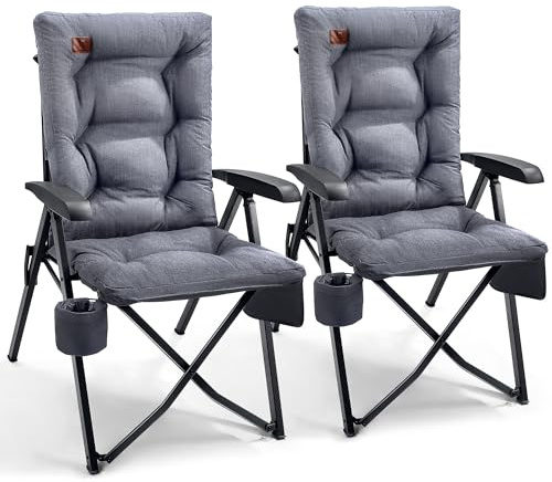 EVER ADVANCED Campingstuhl Faltbar Rückenverstellbar in 4 Positionen bis 150 KG Klappstuhl 6cm Dicke Gepolstert mit Seitentasche Getränkhalter Gartenstuhl Hohe Lehne Angelstuhl für Camp Garten Balkon