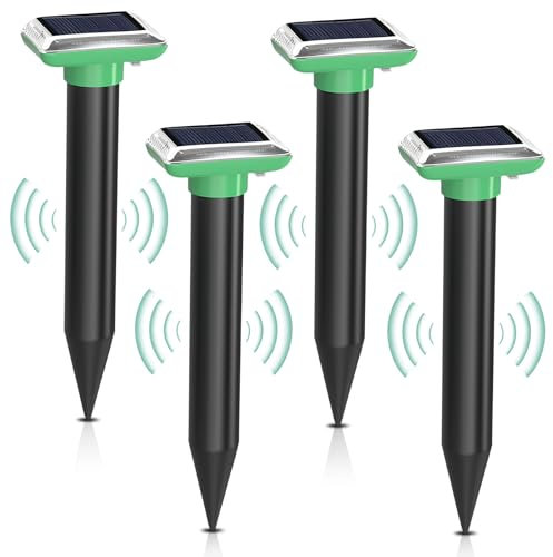 WIYETY Lot de 4 répulsifs solaires anti-taupes à ultrasons - Étanche IP55 - Pour pelouse, jardin, ferme, pâturage - Vert