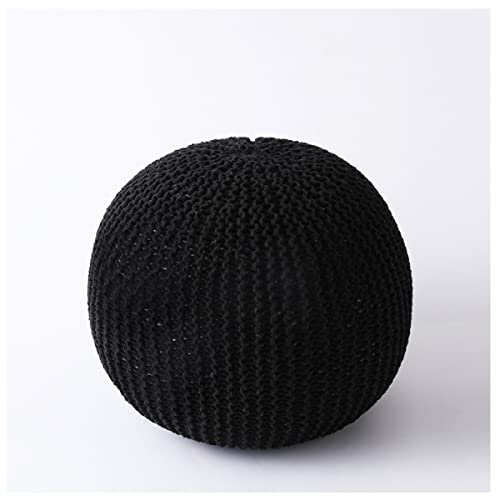 Pouf ottomano rotondo realizzato a mano, 100% cotone, con rivestimento in tessuto rimovibile, elegante panca nera lavorata a maglia, perfetta per il soggiorno, dimensioni: 50 x 30 cm.
