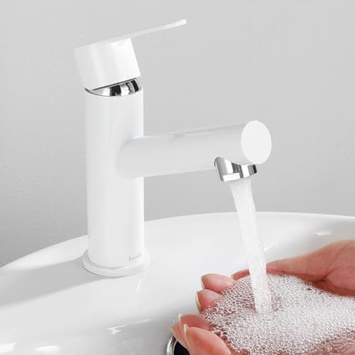 Tondiy Robinet Salle de Bain Blanc, Mitigeur Lavabo Monocommande en Acier Inoxydable, Robinetterie de Lavabo Réglable Chaud et Froid, Cartouche Céramique, Mousseur Remplaçable