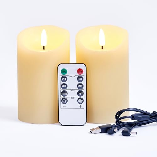 FiiMoo Velas LED Recargables, Pack de 2, Velas Eléctrica Efecto Llama con Cable de Carga USB y Temporizador, Vela de Pilas, 3D Efecto Llama, para Navidad Halloween Fiesta Decor Habitacion, 15cm Marfil