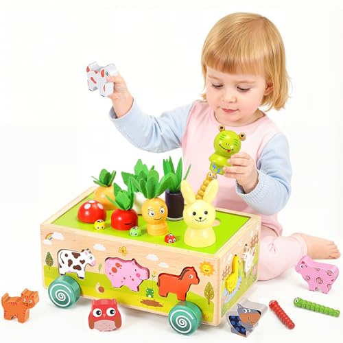 CXCOSRY Giocattolo Montessori in legno per bambini: set educativo Steam con smistamento di animali e verdure – fattoria, regalo di compleanno e Natale ideale per ragazzi e ragazze