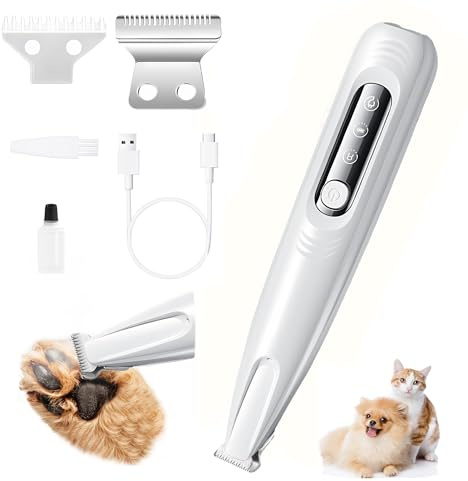 Pet Dog Cat Paw Trimmer Hair Shaver Grooming Clippers Grooming Kit with LED Light Waterproof Rechargeable Paw Trimmer Clippers Shaver Razor for Dogs Cats Paws Eyes Ears Face