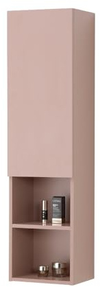 Inbagno Colonna Bagno Sospesa 115 Cm Rosa Antico – Mobile Pensile Con Anta Soft-Close E Quattro Ripiani – Linea Nuvola