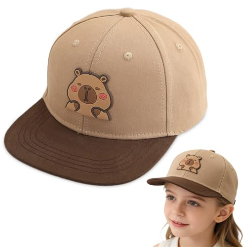 Capybara Casquette de Baseball pour Enfant, Chapeau de Soleil Dessin Animé Casquettes Broderie de Baseball Chapeau Visière Adjustable Casquettes de Soleil Chapeaus de Sport pour Sport Plage