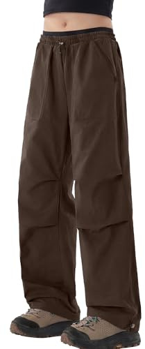 SEAUR Womens Hiking Trousers Softshell Waterproof Windproof Cargo Trousers High Waisted Wide Leg Parachute Pants for Outdoor Camping Travel