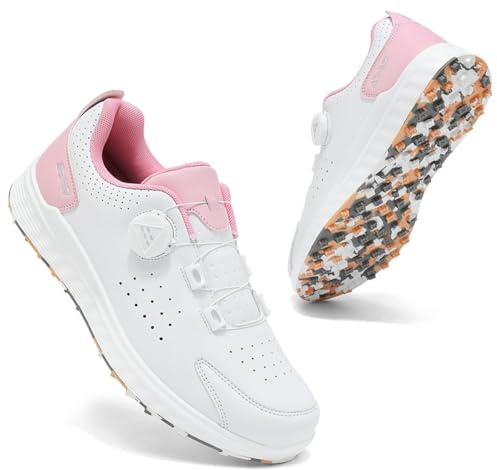PIzrgm Zapatos de Golf para Mujer, Impermeables sin Clavos | Zapatillas de golf profesionales para exteriores con sistema de cierre giratorio y suela antideslizante