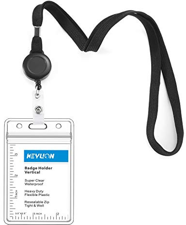 KEYLION Cruise Flat Lanyard with Retractable Badge Reel & Heavy Duty Clear Vertical ID Card Name Badge Holder (Black,3 Pack)