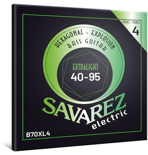 Savarez Hexagonal Explosion - Corde per Basso elettrico - Bass Guitar Strings - Set 4 corde - Avvolgimento in acciaio nichelato - B70XL4 Extra Light - .040-.095
