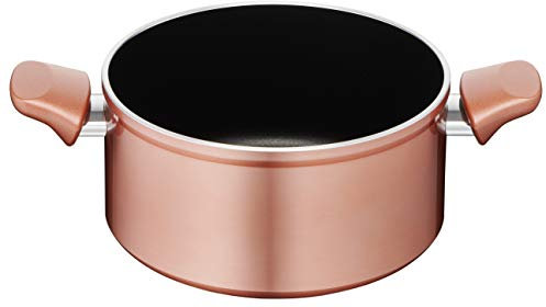 Lagostina Ramata Casseruola Fonda Antiaderente in Alluminio Ø 24 cm con Esterno Effetto Rame, Pentola Gas e Forno con Thermo-Signal, Rivestimento Titanium Easy, Due Maniglie in Bakelite