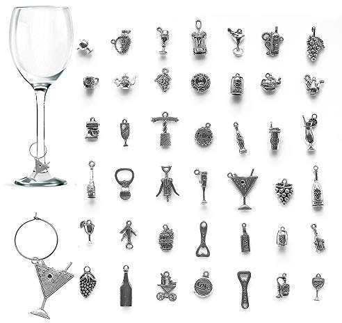 CNYMANY 42 pezzi Segnabicchieri Charms per Bicchiere di Vino, Vino a Tema Calice Marcatori di Bevande Tag con Fibbia per Cocktail Champagne Festa Di Degustazione Favori Forniture Decorative Regali