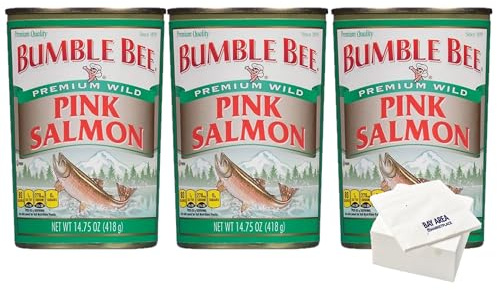Bumble Bee Salmon Pink Canned, 14.75-Ounce Cans (Pack of 3) with Bay Area Marketplace Napkins