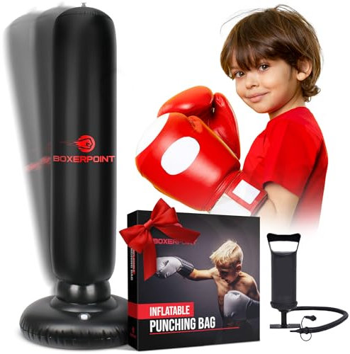 Boxerpoint Boxsack Kinder 160 cm - Aufblasbarer Boxsack Stehend 3-8 Jahren, Stehender Standboxsack für Boxing, MMA, Karate Training, Jungen, Mädchen - Boxen Sport - Boxing Bag