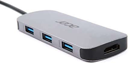 Acer 7-in-1 Mini Dock (USB Type-C zu 1x USB Type-C (w PD), 3x USB 3.0, 1x HDMI, 1x SD Card Reader, 1x Micro SD Card Reader) silber