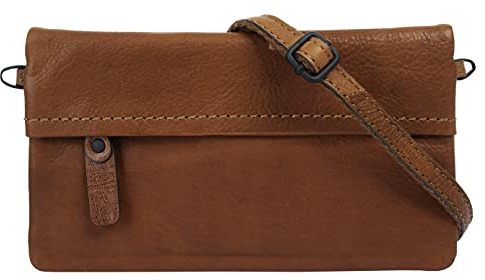 X-ZONE große Geldbörse im Querformat Echt Leder Damen 2in1 RFID-Portemonnaie mit Schulterriemen | Crossbody Geldbeutel | Mini Bag mit Handschlaufe Cognac 021050