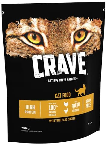 Crave Dry Cat Food - High Protein and Grain-Free Cat Food with Turkey and Chicken, 750 g (Pack of 4)