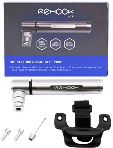 Rehook AIR | The Mini Universal Bike Pump for Cyclists | Lightweight, Portable Cycling Hand Pump with Presta & Schrader Valves | Suitable for All Bikes Tubes Tubeless
