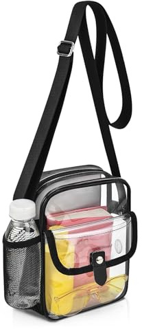 SPODEARS Black Clear Crossbody Bag for Stadium, Concert, Festival & More - Adjustable Shoulder Strap & Bottle Holder, Medium