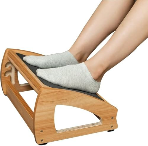 StrongTek Ergonomische Untertisch-Fußstütze, 3 verstellbare Höhen, Holz-Büro-Fußstütze, große Anti-Rutsch-Oberfläche, verbessert die Haltung und Durchblutung, bis zu 180 kg (Natur)