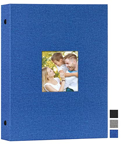 Lanpn Photo Album 9x12, Linen Hard Cover Acid Free Slip Slide in Photo Albums Sleeves Holds 50 Top Load Vertical Only 9x12 Pictures (Blue)