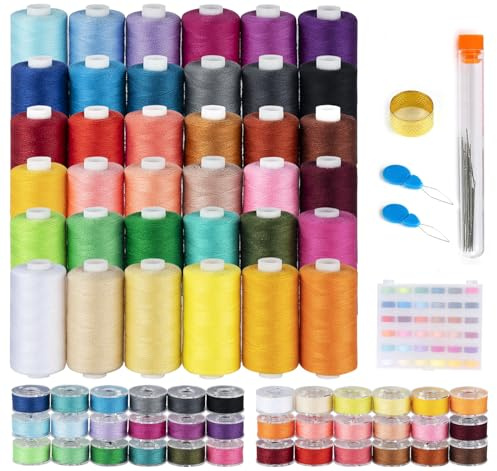ilauke Lot de 72 bobines de fil à coudre pré-enroulées en polyester pour machine à coudre Brother, Singer, Janome, avec fournitures de couture, 640 m, 36 couleurs