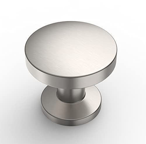 Amerdeco 10 Pack Brushed Satin Nickel Cabinet Knobs 1.2 Inch(30mm) Single Hole Cabinet Handles Round Dresser Knobs Drawer Knob for Bathroom Cabinets