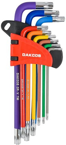 DAKCOS Juego de 9 Llaves Torx Hexagonale con estrella T10-T50 Llave allen con orificios de extremo, CR-V
