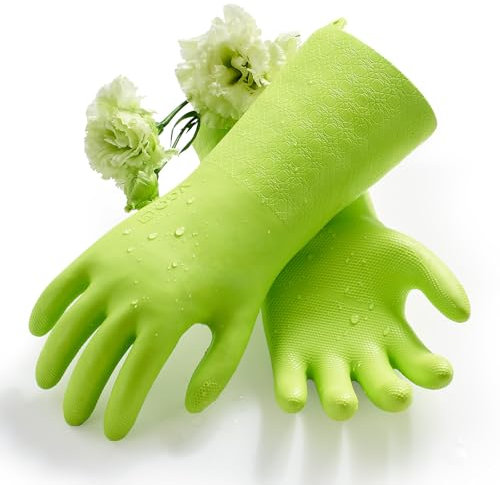 Vgo... Gants de Nettoyage de Qualité Restauration, -10~100℃ Résistant aux Graisses et Produits Chimiques pour Cuisines Industrielles et Ménager (Lavables au Lave-Vaisselle) (TP1117,Vert,L)