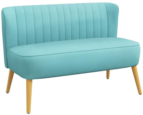 HOMCOM Sofa 2 Sitzer Couch, Kleine Loveseat mit Samt-Optik Modern Polstersofa für Wohnzimmer, Schlafzimmer, kleinen Raum, Grün 117 x 56,5 x 77 cm