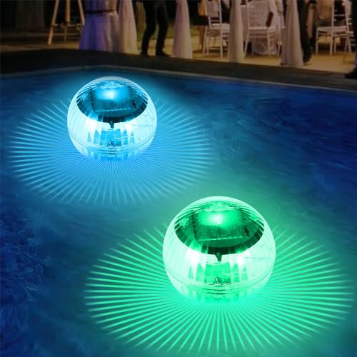 Lotvic 2 luces solares flotantes para piscinas, luces LED para piscina, luz nocturna para piscina, impermeable LED, luz subacuática multicolor RGB para piscinas, parques acuáticos