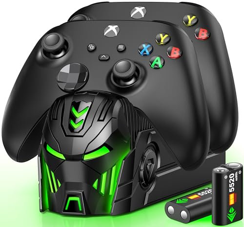 Charger Station Compatible with Xbox Controllers, 2x5520mWh Rechargeable Battery Pack for Xbox One/Series X|S Controllers with Dual Charging Dock and 4 Covers (Controller Not Included)