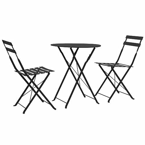 ZEYUAN 3-TLG. Bistro-set, trädgårdsset bord och stolar, balkongbord, balkongmöbler för liten balkong, terrassmöbler, bistrobord, trädgårdsbord, stål, svart