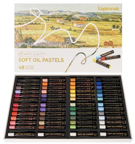LIGHTWISH Professionelle Ölpastellkreiden, 48 leuchtende Farben plus 4 weiße, 52er Set, cremige und pigmentierte Künstler-Ölpastellkreiden zum Mischen, Schichten und Schattieren
