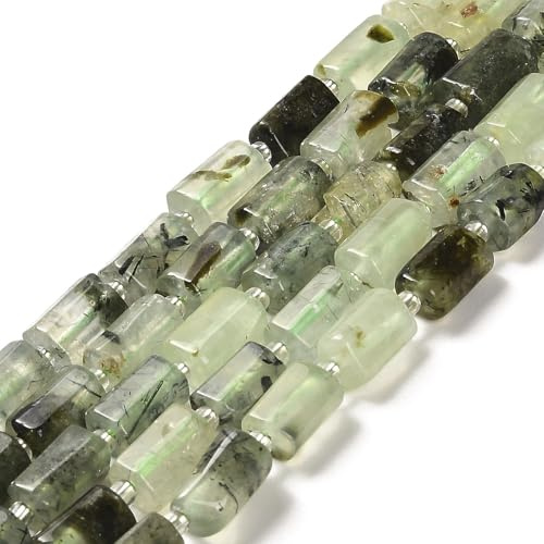 SUPERFINDINGS 2 Filamenti di Perle Naturali di Prehnite Pietre Preziose Naturali Verde Cilindro Perle Tubolari Sfere Sciolte Colonna con Perline di Semi (Circa 14-15 Pezzi/Filamento)