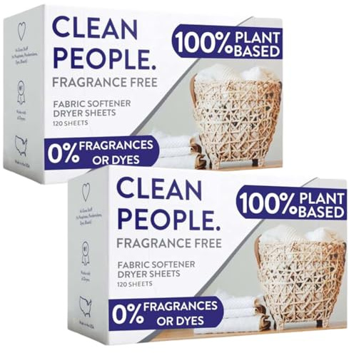 The Clean People Fabric Softener Sheets - Dryer Sheets - Softens & Removes Static Cling - Vegan Laundry Softener, Essential Oils (240 Count, Fragrance Free)