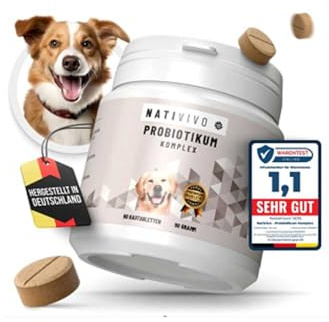 NatiVivo Probiotikum Komplex - Probiotika Darmkur Dia Tabs unterstützend bei Sodbrennen & Durchfall. Unterstützt das Immunsystem, die Verdauung, Darmflora & Darmsanierung bei Hunden. Made in Germany