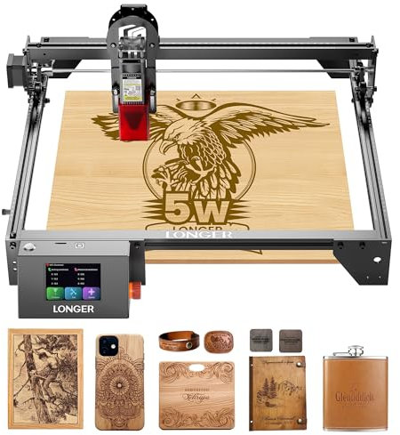 Longer RAY5 Laser Graviermaschine, 5W Laser-Ausgangsleistung, 3,5“ Farb-Touchscreen, Offline-Steuerung über App, Gravurwerkzeug für Metall/Glas/Holz, Arbeitsbereich 400x400mm