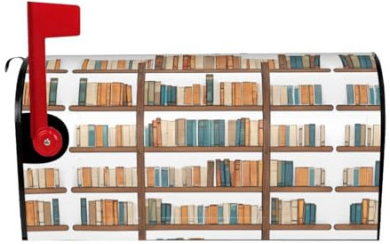 Funny Book Shelves Collection and Ladder Print Mailbox Cover Durable Oxford Cloth for American Standard & Large Size Mailboxes